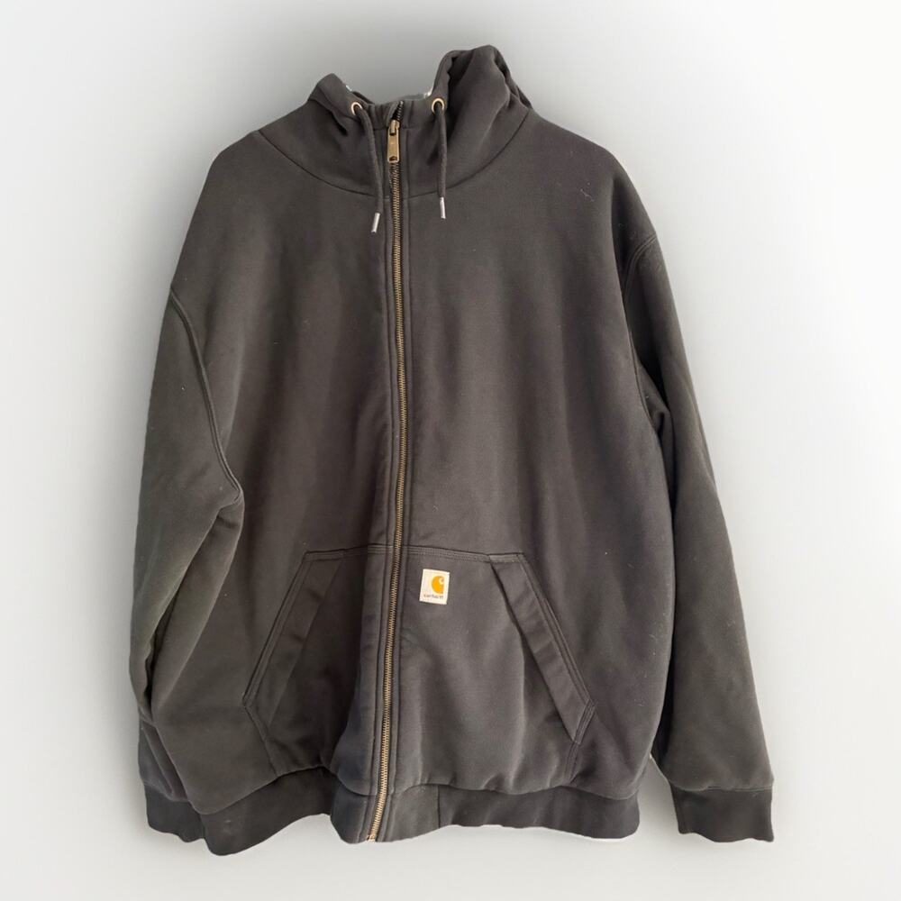 Carhartt Mens Black Fleece Lined M Relaxed Fit Full Zip Hooded Jacket 2XL